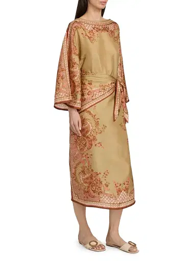 Zimmermann Women's Aster Silk Tunic Midi-Dress - Sage Paisley Floral - Size 10 | Thumbnail 4