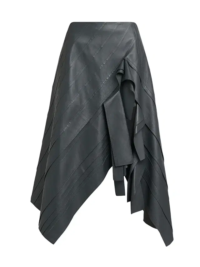 Women's Asymmetric Ruffled Leather Midi-Skirt - Iron
