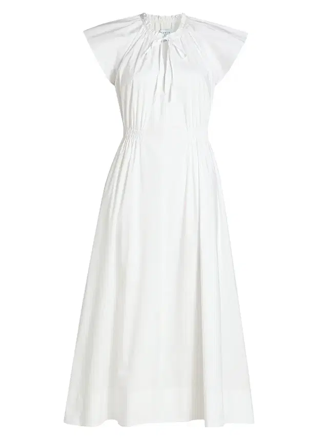 Tanya Taylor Women's Ivana Split Neck Cotton-Blend A-Line Midi-Dress - Optic White