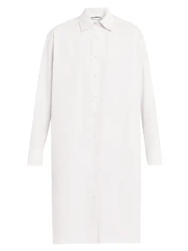 Jil Sander Women's Layered Collar Cotton Poplin Shirtdress - Optic White - Size 16 | Thumbnail 1