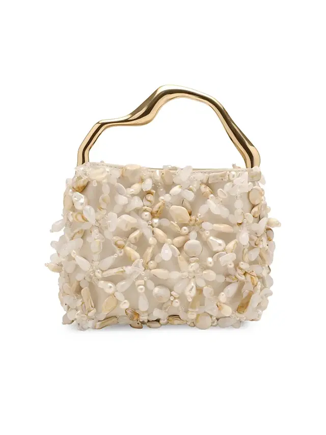 Cult Gaia Women's Solene Mini Beaded Top Handle Bag - Off White Multi