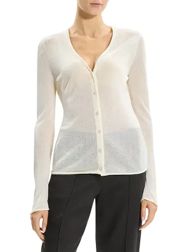 Theory Women's Jersey Edge Sheer Cardigan - Ivory - Size Large | Thumbnail 3 Theory Women's Jersey Edge Sheer Cardigan - Ivory - Size Large | Thumbnail 3