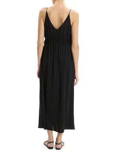 Theory Women's Gathered Tie-Waist Midi-Dress - Black | Thumbnail 3 Theory Women's Gathered Tie-Waist Midi-Dress - Black | Thumbnail 3