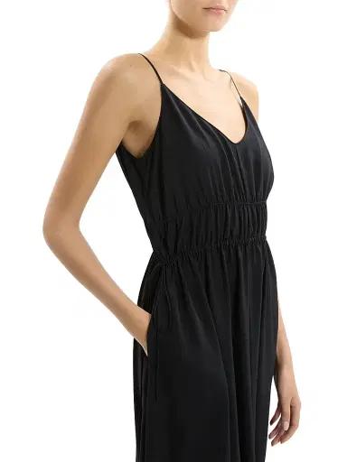 Theory Women's Gathered Tie-Waist Midi-Dress - Black | Thumbnail 4 Theory Women's Gathered Tie-Waist Midi-Dress - Black | Thumbnail 4