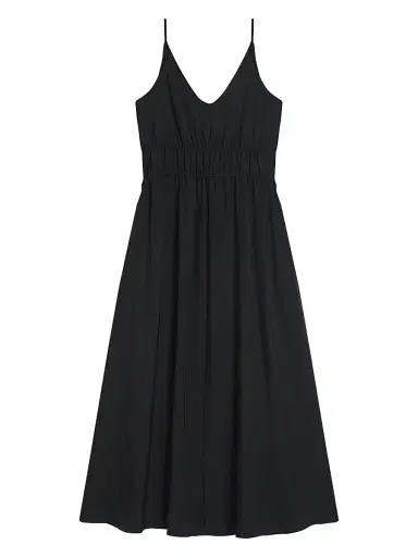 Theory Women's Gathered Tie-Waist Midi-Dress - Black | Thumbnail 1 Theory Women's Gathered Tie-Waist Midi-Dress - Black | Thumbnail 1