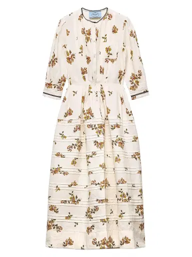 Prada Women's Long Printed Linen Dress - Brown - Size 6 | Thumbnail 1 Prada Women's Long Printed Linen Dress - Brown - Size 6 | Thumbnail 1