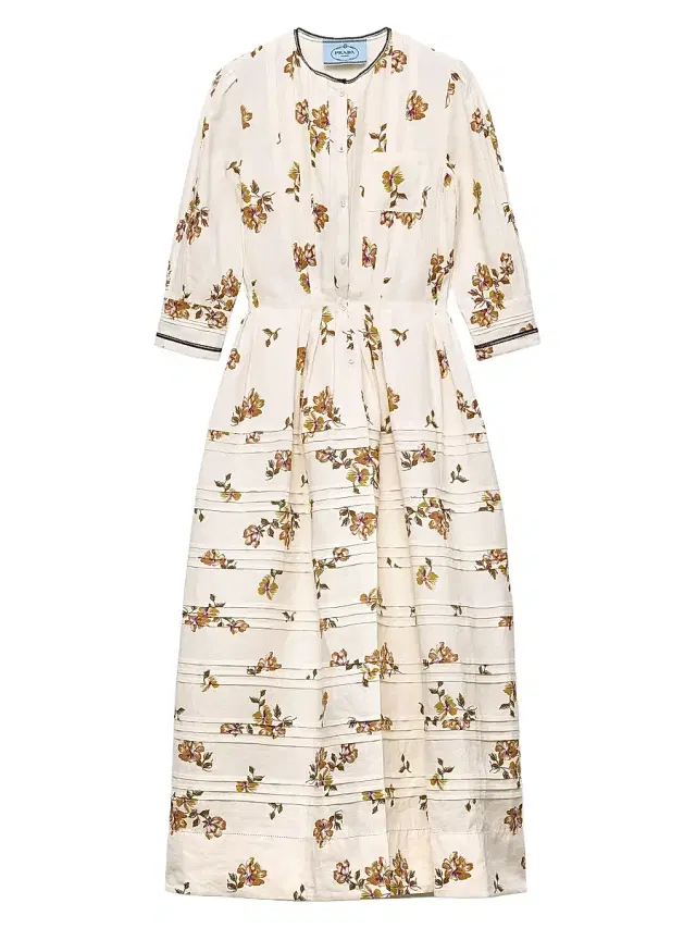 Prada Women's Long Printed Linen Dress - Brown