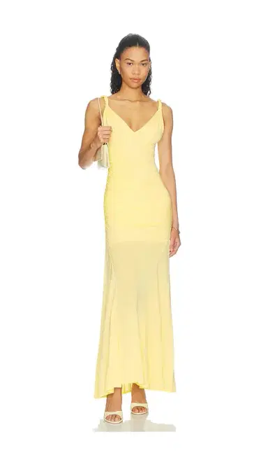 Alice + Olivia Alice + Olivia Bianca Twist Strap Asymmetrical Godet Midi Dress | Thumbnail 1