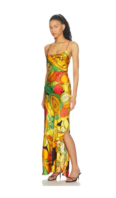Donde Esteban Frutas Silk Satin Long Dress | Thumbnail 2
