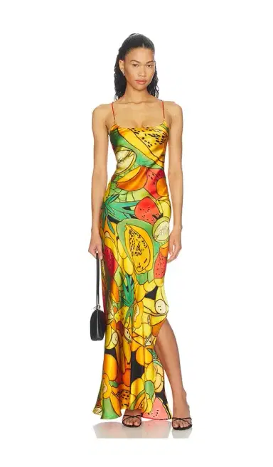 Donde Esteban Frutas Silk Satin Long Dress | Thumbnail 1