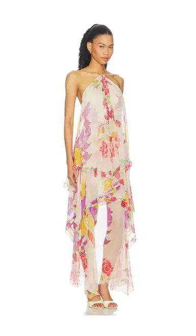 Donde Esteban Flores Silk Chiffon Long Halter Dress | Thumbnail 2 Donde Esteban Flores Silk Chiffon Long Halter Dress | Thumbnail 2