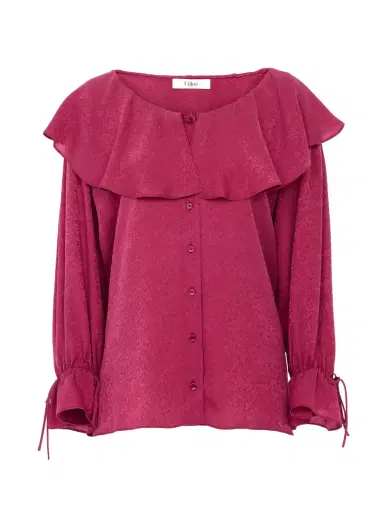 Chloé Round-Neck Silk Jacquard Ruffle Blouse | Thumbnail 1
