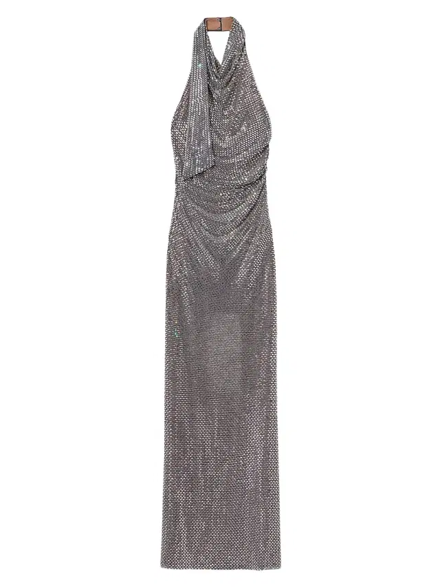 Self-Portrait Women's Rhinestone Draped Maxi Dress - Grey