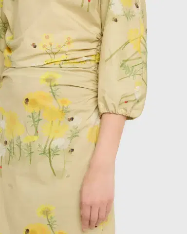 BERNADETTE Ezra Floral Ruched Cotton 3/4-Sleeve Midi Dress | Thumbnail 4