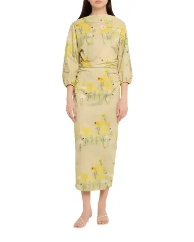 BERNADETTE Ezra Floral Ruched Cotton 3/4-Sleeve Midi Dress | Thumbnail 1