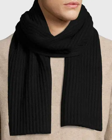 Bergdorf Goodman Ribbed Cashmere Scarf, Black | Thumbnail 2