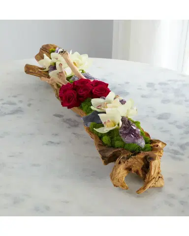 T & C Floral Company Log Filled with Preserved Stone Roses | Thumbnail 2