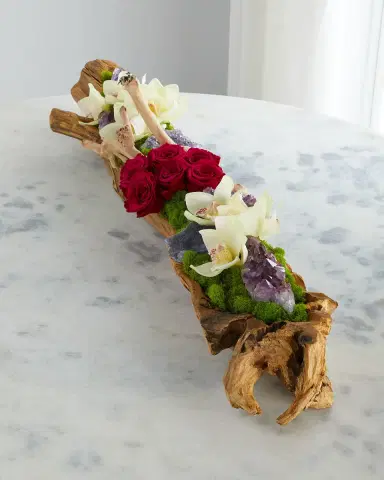 T & C Floral Company Log Filled with Preserved Stone Roses | Thumbnail 1