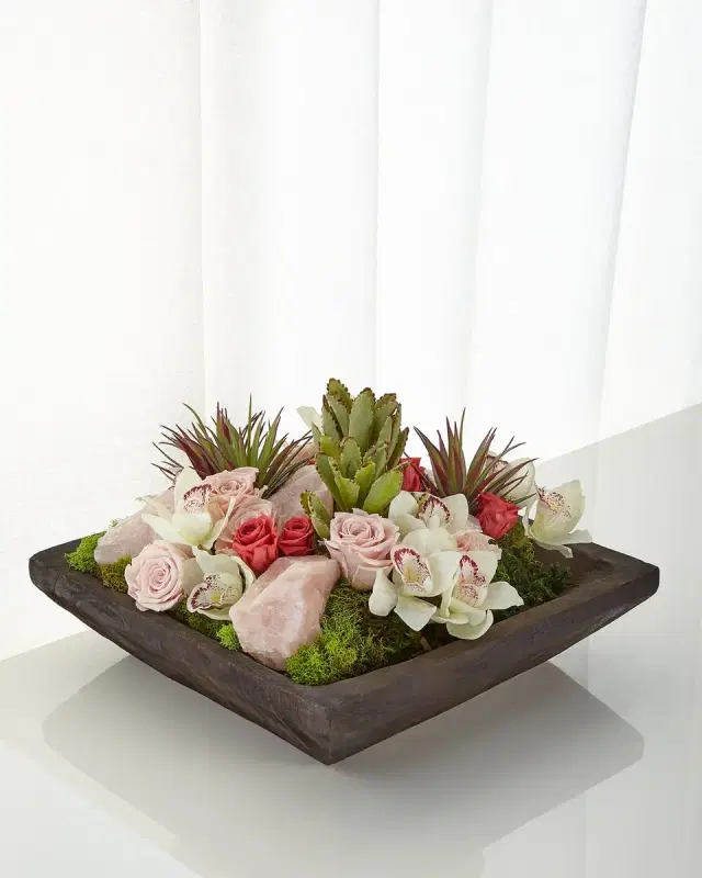 T & C Floral Company Succulents and Rose Quartz Faux-Floral Arrangement