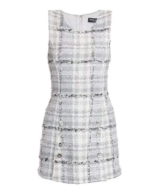 Rachel Button-Front Check Eyelash Tweed Mini Dress