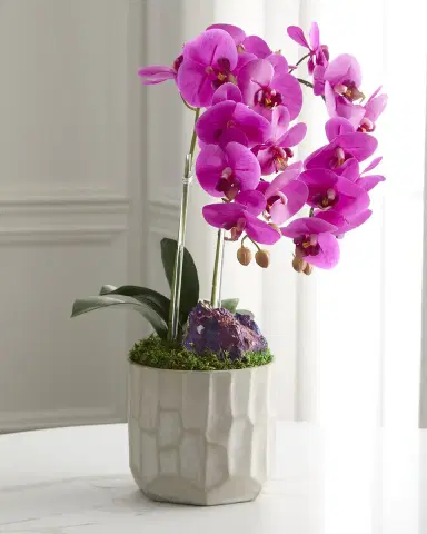 T & C Floral Company Double Orchid with Peacock Ore 22" Faux Floral Arrangement in Concrete Pot | Thumbnail 3 T & C Floral Company Double Orchid with Peacock Ore 22" Faux Floral Arrangement in Concrete Pot | Thumbnail 3