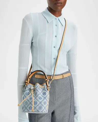 Tory Burch Mini T Monogram Denim Bucket Bag | Thumbnail 5