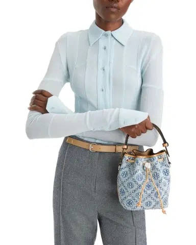 Tory Burch Mini T Monogram Denim Bucket Bag | Thumbnail 1