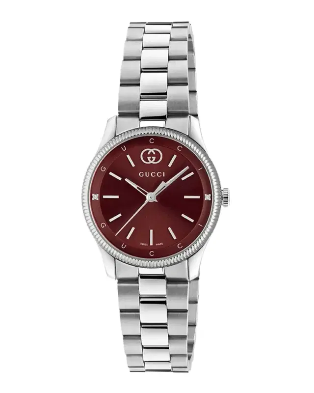 Gucci 29mm G Timeless Bracelet Watch with Diamonds, Red and Steel