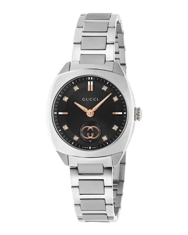 29mm  Interlocking Diamond Watch with Bracelet Strap, Black