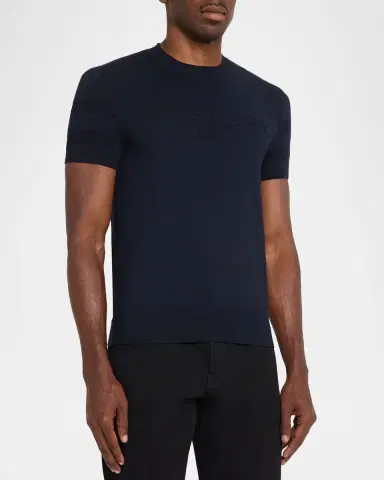 Givenchy Men's Mesh Logo Knit Short-Sleeve Crewneck Sweater | Thumbnail 4 Givenchy Men's Mesh Logo Knit Short-Sleeve Crewneck Sweater | Thumbnail 4