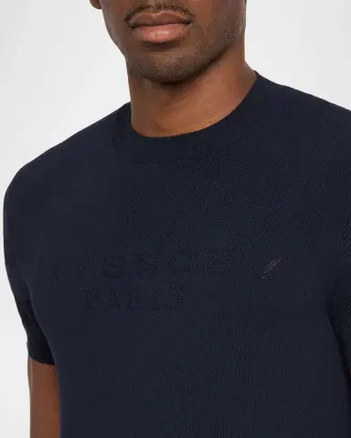 Givenchy Men's Mesh Logo Knit Short-Sleeve Crewneck Sweater | Thumbnail 5 Givenchy Men's Mesh Logo Knit Short-Sleeve Crewneck Sweater | Thumbnail 5