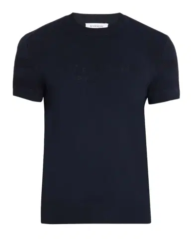 Givenchy Men's Mesh Logo Knit Short-Sleeve Crewneck Sweater | Thumbnail 1 Givenchy Men's Mesh Logo Knit Short-Sleeve Crewneck Sweater | Thumbnail 1