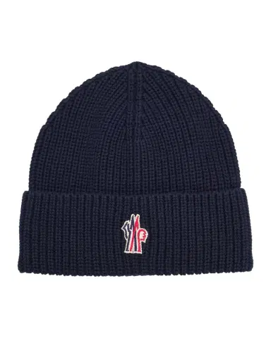 Moncler Men's Cotton Rib Logo-Patch Beanie Hat | Thumbnail 1 Moncler Men's Cotton Rib Logo-Patch Beanie Hat | Thumbnail 1