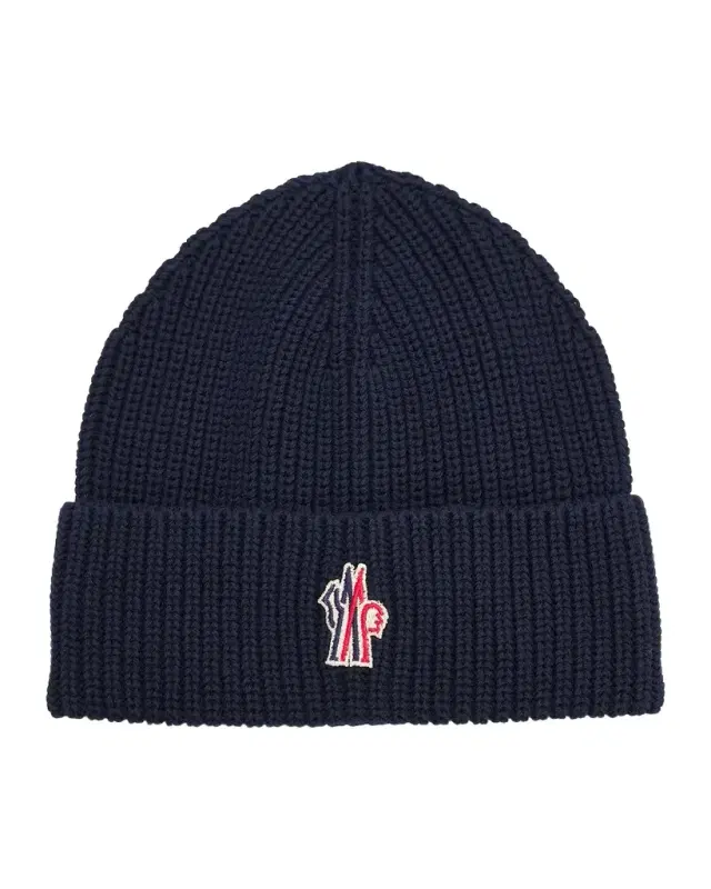 Moncler Men 's Cotton Rib Logo-Patch Beanie Hat