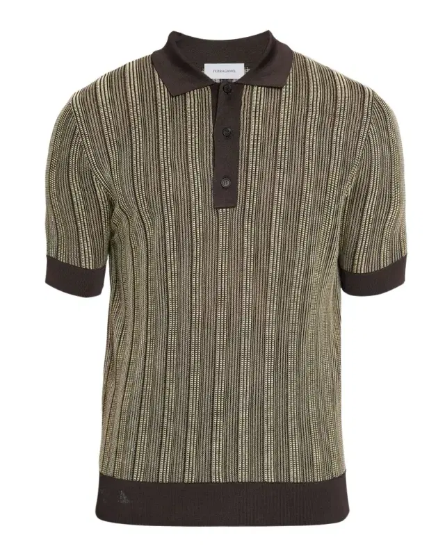 Men 's Textured Stripe Short-Sleeve Polo Sweater