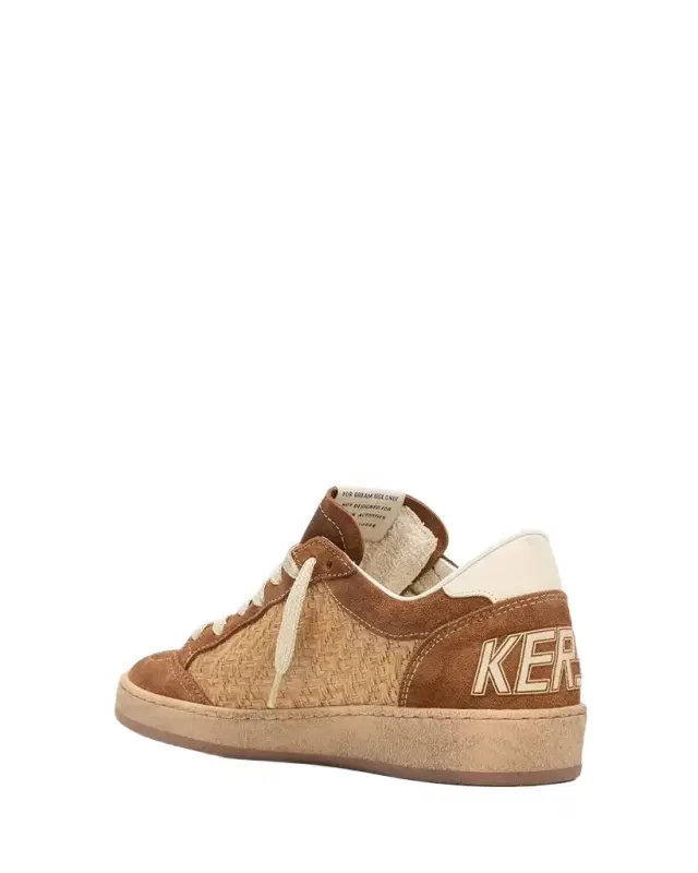 Golden Goose Ball Star Raffia and Suede Low-Top Sneakers