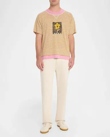 Marni Men's Floral Sketch Layered Stripe T-Shirt | Thumbnail 2 Marni Men's Floral Sketch Layered Stripe T-Shirt | Thumbnail 2