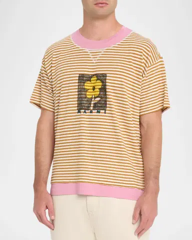 Marni Men's Floral Sketch Layered Stripe T-Shirt | Thumbnail 4 Marni Men's Floral Sketch Layered Stripe T-Shirt | Thumbnail 4