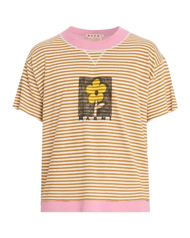 Men 's Floral Sketch Layered Stripe T-Shirt