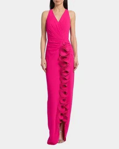 BADGLEY MISCHKA Ruffle-Trim Georgette Column Gown | Thumbnail 3 BADGLEY MISCHKA Ruffle-Trim Georgette Column Gown | Thumbnail 3