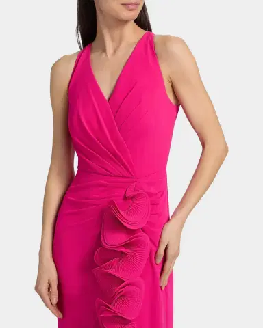 BADGLEY MISCHKA Ruffle-Trim Georgette Column Gown | Thumbnail 4 BADGLEY MISCHKA Ruffle-Trim Georgette Column Gown | Thumbnail 4