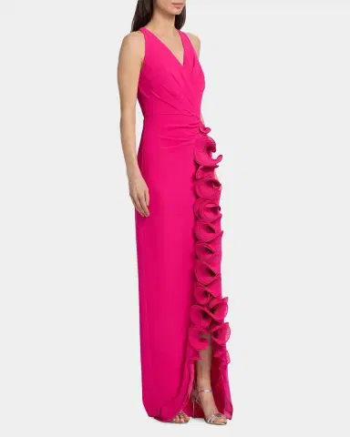 BADGLEY MISCHKA Ruffle-Trim Georgette Column Gown | Thumbnail 6 BADGLEY MISCHKA Ruffle-Trim Georgette Column Gown | Thumbnail 6