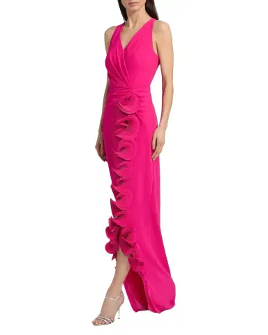BADGLEY MISCHKA Ruffle-Trim Georgette Column Gown | Thumbnail 1 BADGLEY MISCHKA Ruffle-Trim Georgette Column Gown | Thumbnail 1