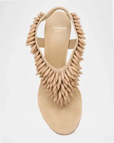 Balmain 95mm No Wedge Beaded Suede Thong Sandals | Thumbnail 6 Balmain 95mm No Wedge Beaded Suede Thong Sandals | Thumbnail 6