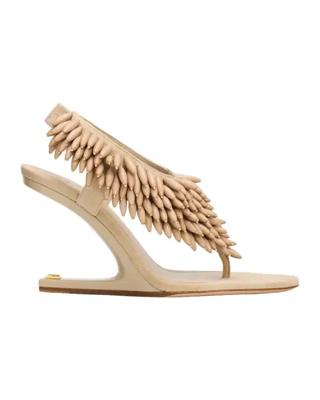 95mm No Wedge Beaded Suede Thong Sandals