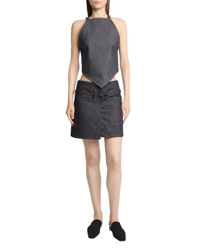 Two Pockets Denim Mini Skirt With Belt