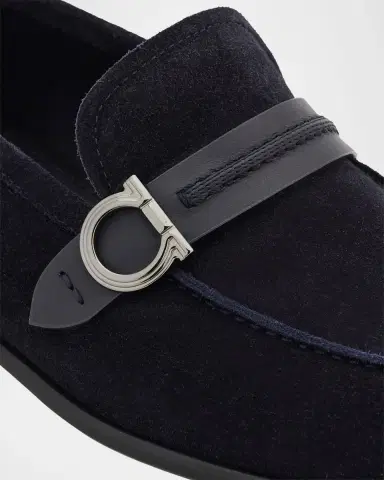 Ferragamo Men's Terence Gancio Ornament Leather-Strap Suede Loafers | Thumbnail 4 Ferragamo Men's Terence Gancio Ornament Leather-Strap Suede Loafers | Thumbnail 4