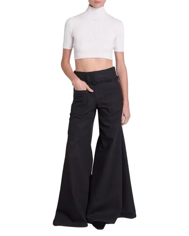 Mock-Neck Rib Knit Short-Sleeve Crop Sweater