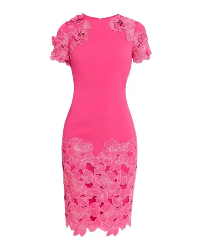 Badgley Mischka Floral Lace & Crepe Bodycon Dress