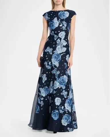 Rickie Freeman for Teri Jon Rose and Butterfly Cap Sleeve Long Gown | Thumbnail 2 Rickie Freeman for Teri Jon Rose and Butterfly Cap Sleeve Long Gown | Thumbnail 2